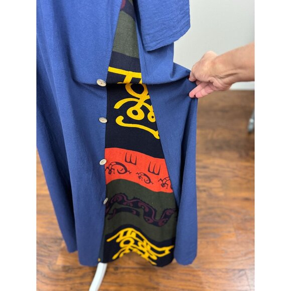 NEW Handmade M/L Blue Boho Chic Maxi Dress Button Detai Patterned Panel Cotton - Picture 2 of 11